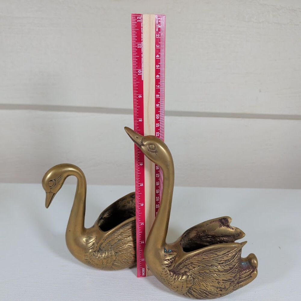 Vintage Solid Brass Swan Planter & Trinket Dish - Hollywood Regency MCM Decor
